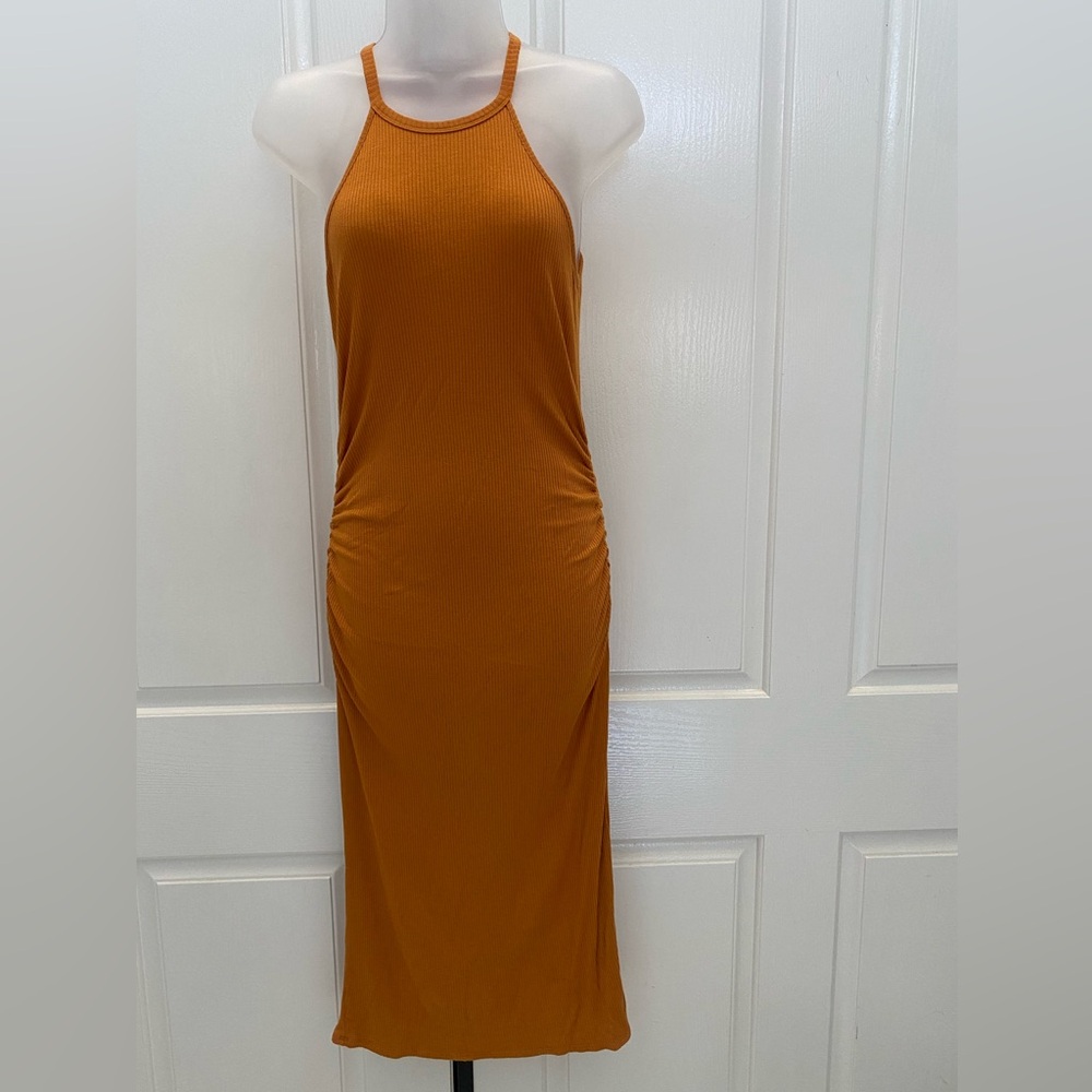 One ❤️ Clothing Sleeveless Mustard Ribbed Midi Dress Sz M